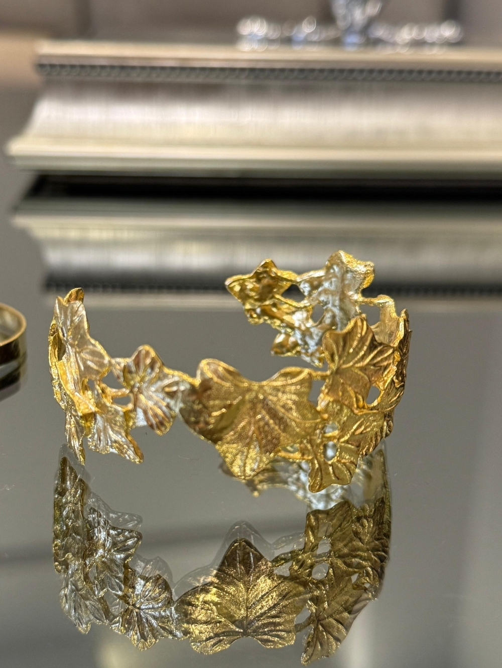 24k gold plated leaf cuff bracelet handmade open bangle